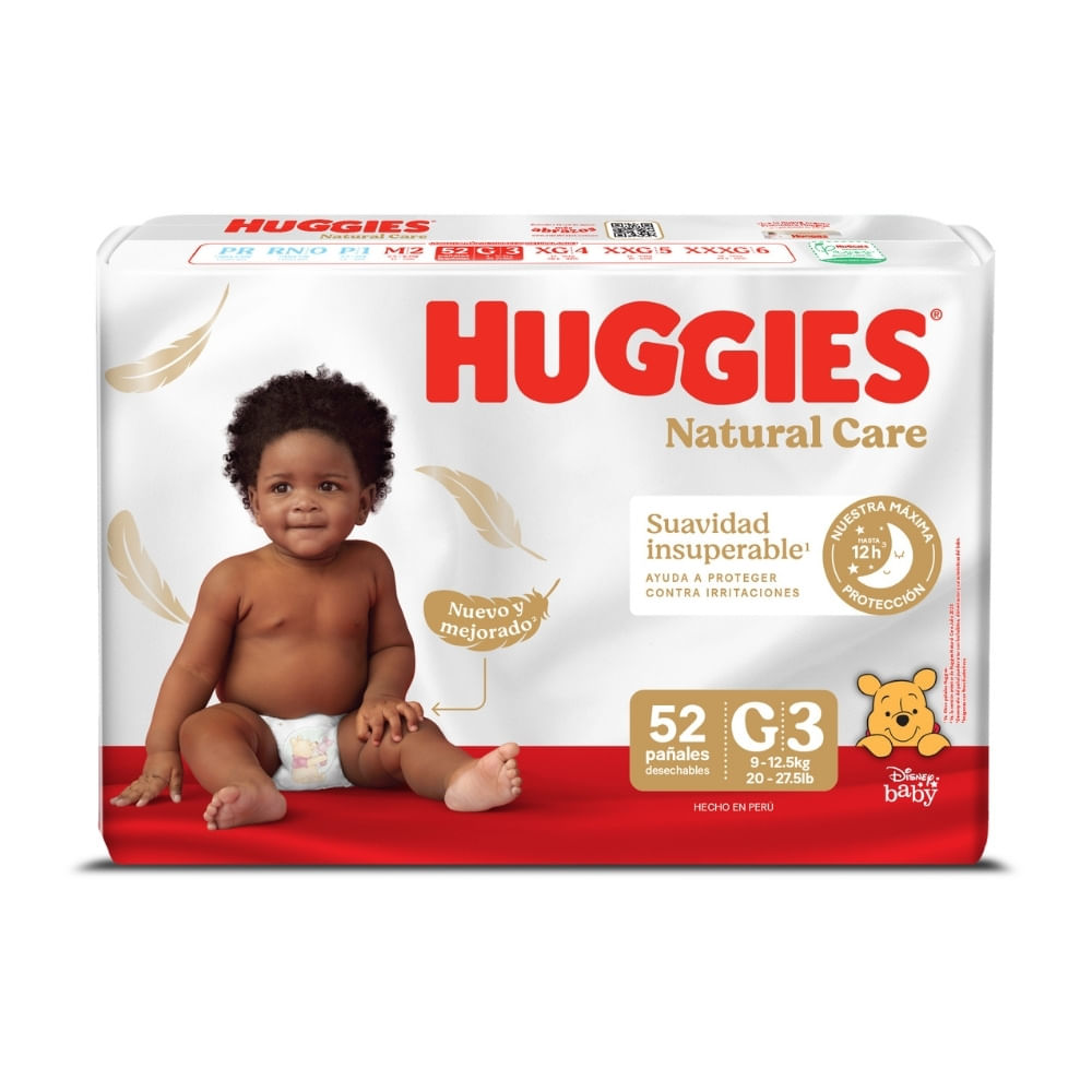PAÑALES HUGGIES NATURAL CARE ETAPA 3 BOLSA X 52 UNDS
