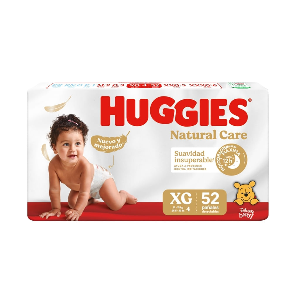 PAÑALES HUGGIES NATURAL CARE ETAPA 4 BOLSA X 52 UNDS