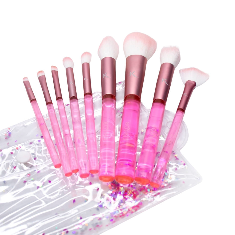 SET DE BROCHAS ENKOR ROSADO ESTUCHE X 9 UNDS