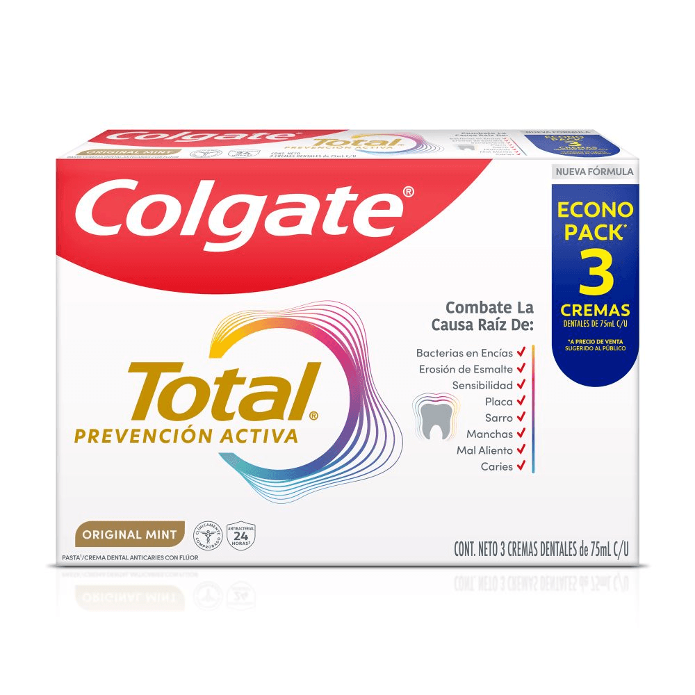 CREMA DENTAL COLGATE TOTAL ORIGINAL MINT PREVENCION ACTIVA CAJA 3 X 75ML